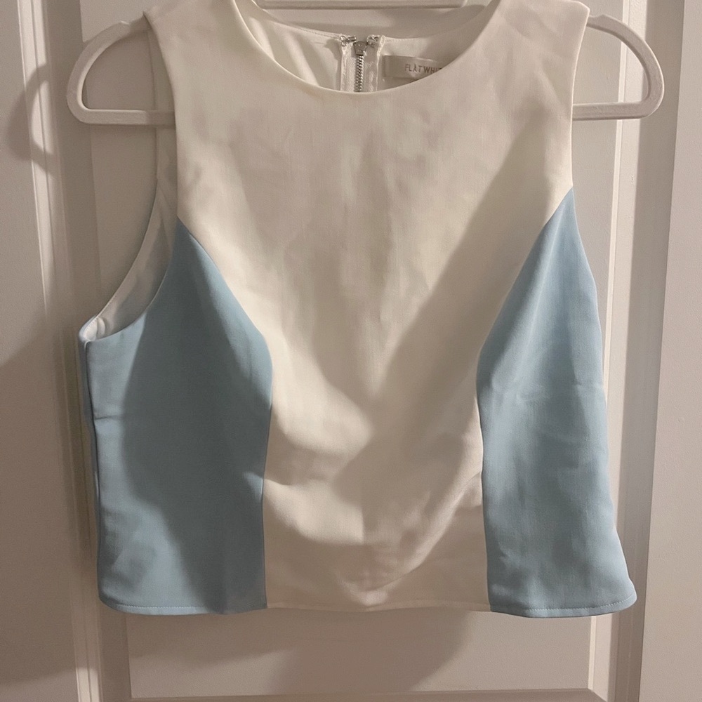 NWT Anthropologie “Flat White” blue white sleeveless fitted top
